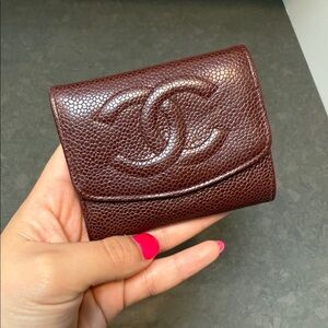Chanel Chocolate Brown CC Caviar Skin Leather Card Holder